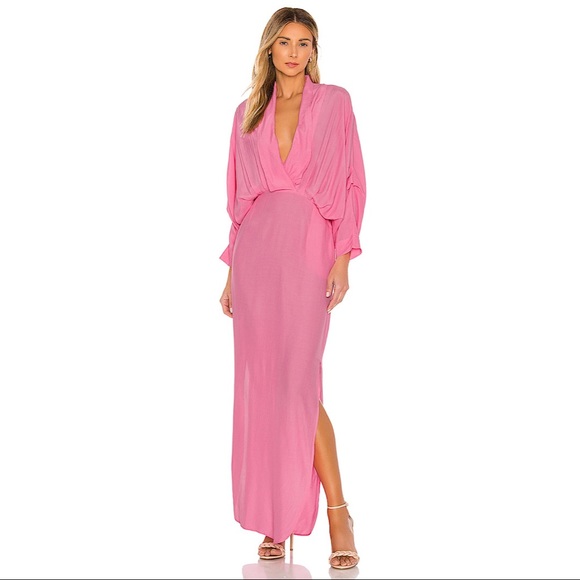 SWF Dresses & Skirts - NWT SWF Plunge Dress Maxi V-Neck Long Sleeve Slit Dress Floss Pink Small